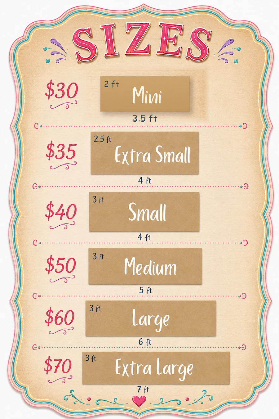 Picture Perfect Sign Co. sizes and pricing guide